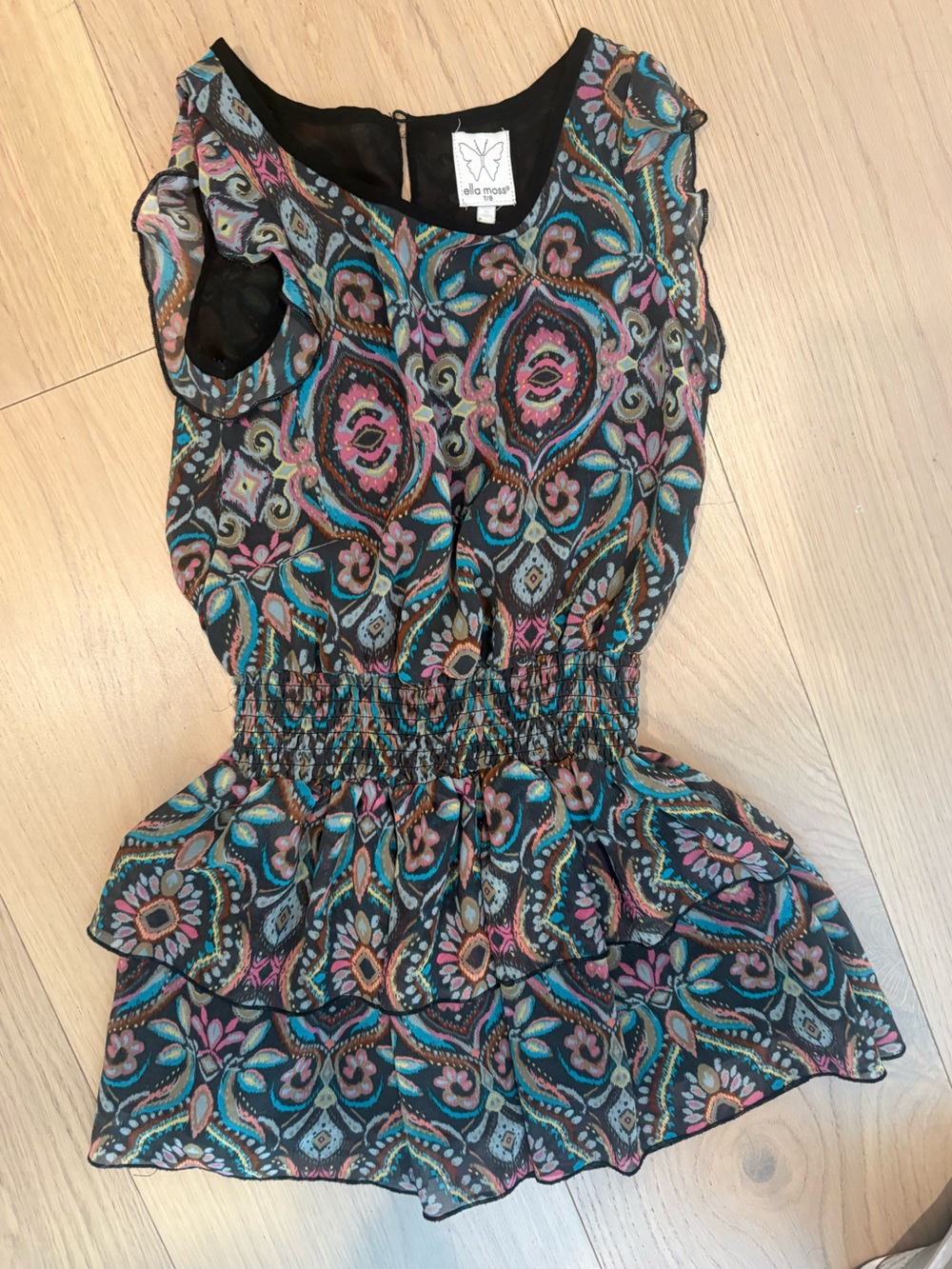 Ella Moss Sleeveless Paisley Smocked Waist Dress - Black Multicolor